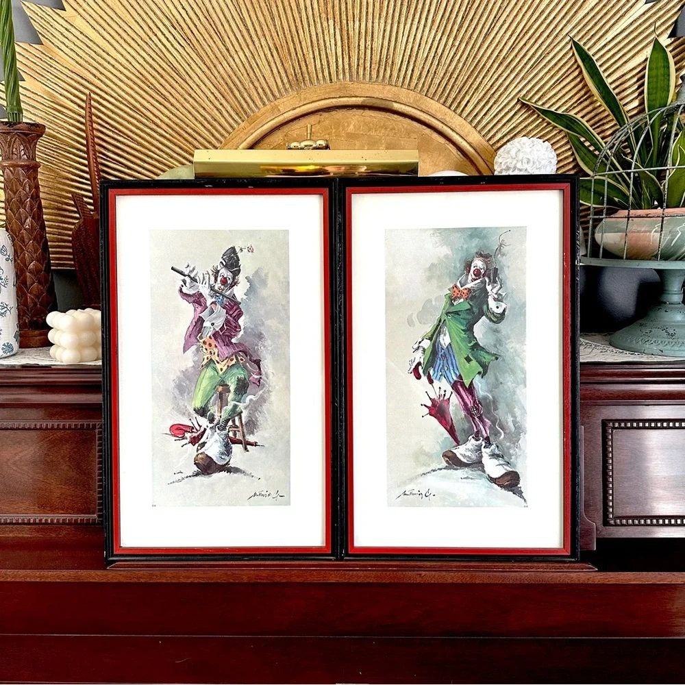 Vintage Clown Prints Kitsch Clown Wall Art Framed Antoni Mut Torraja Spanish Art